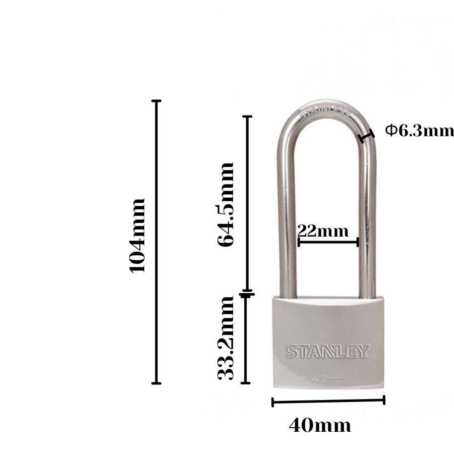 Ổ Khóa Stanley USA, Chrome trắng, càng dài, rộng 40mm- S742-016