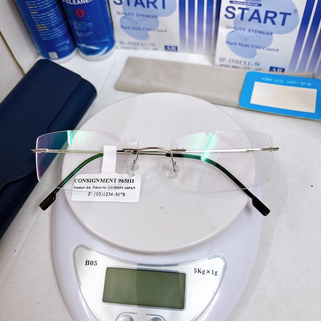 Gọng kính khoan titanium không vành siêu nhẹ siêu mảnh KT50UNIQUI Bạc sáng