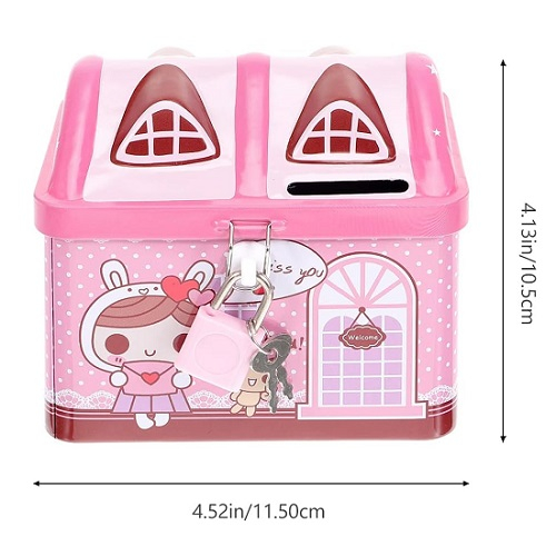 Két Sắt Ống Heo Tiết Kiệm Hình Ngôi Nhà Có Khóa Mini Cho Bé PaKaSa