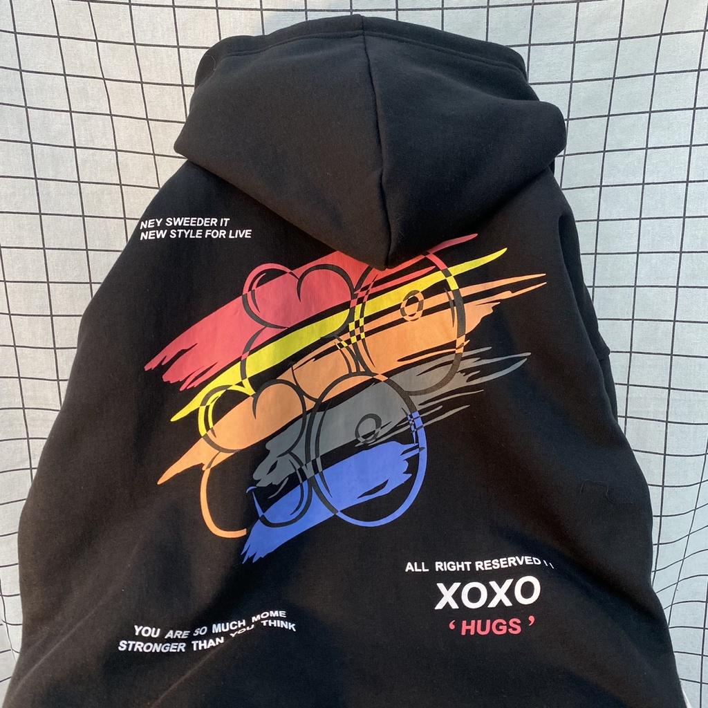 Áo Khoác Hoodie Zip XOXO Form Rộng Vải Nỉ Bông Tay Dài Phong Cách Trẻ Trung Nam Nữ Unisex