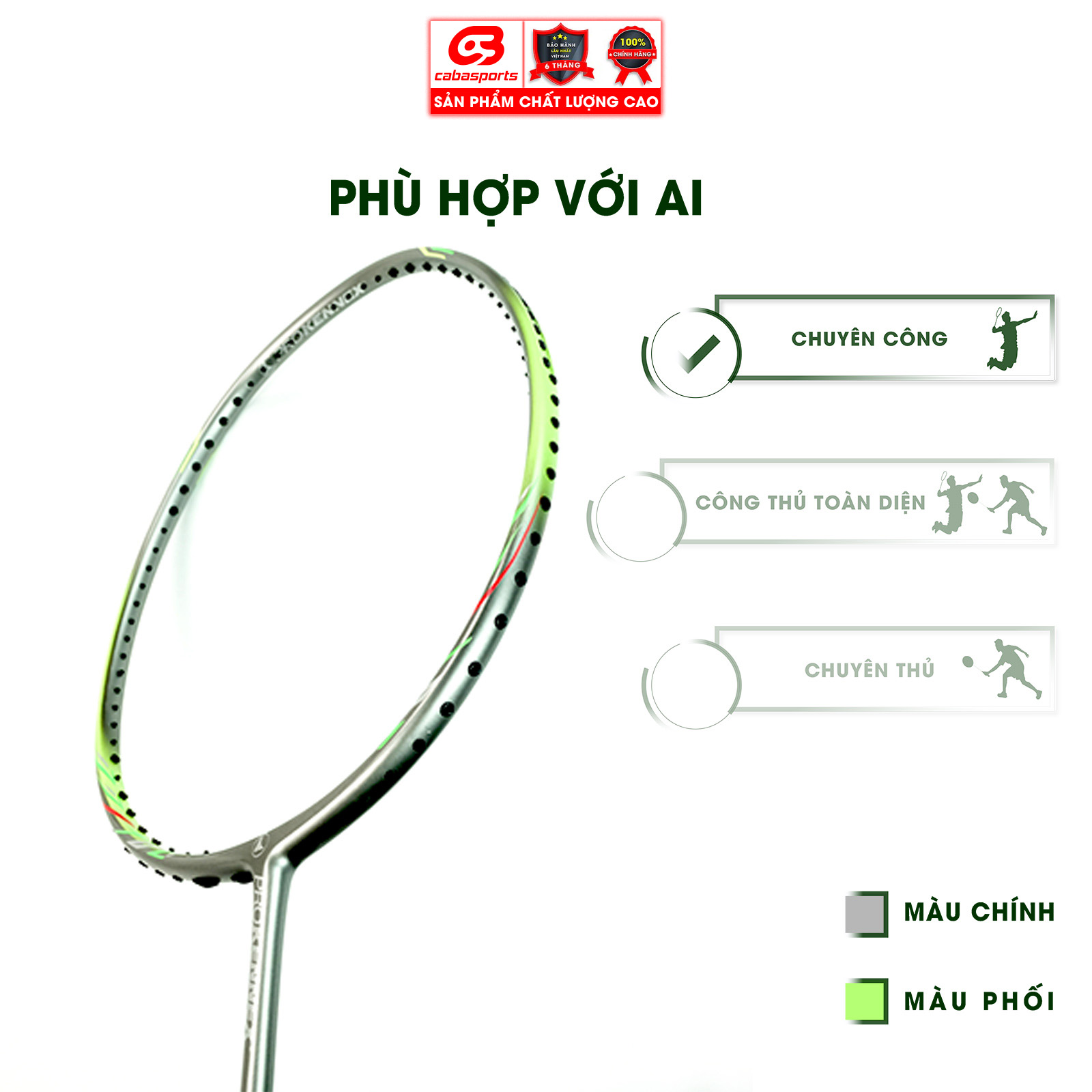 Vợt cầu lông Prokennex POWER PRO 705 Xanh Xám chuyên công - Đã đan lưới
