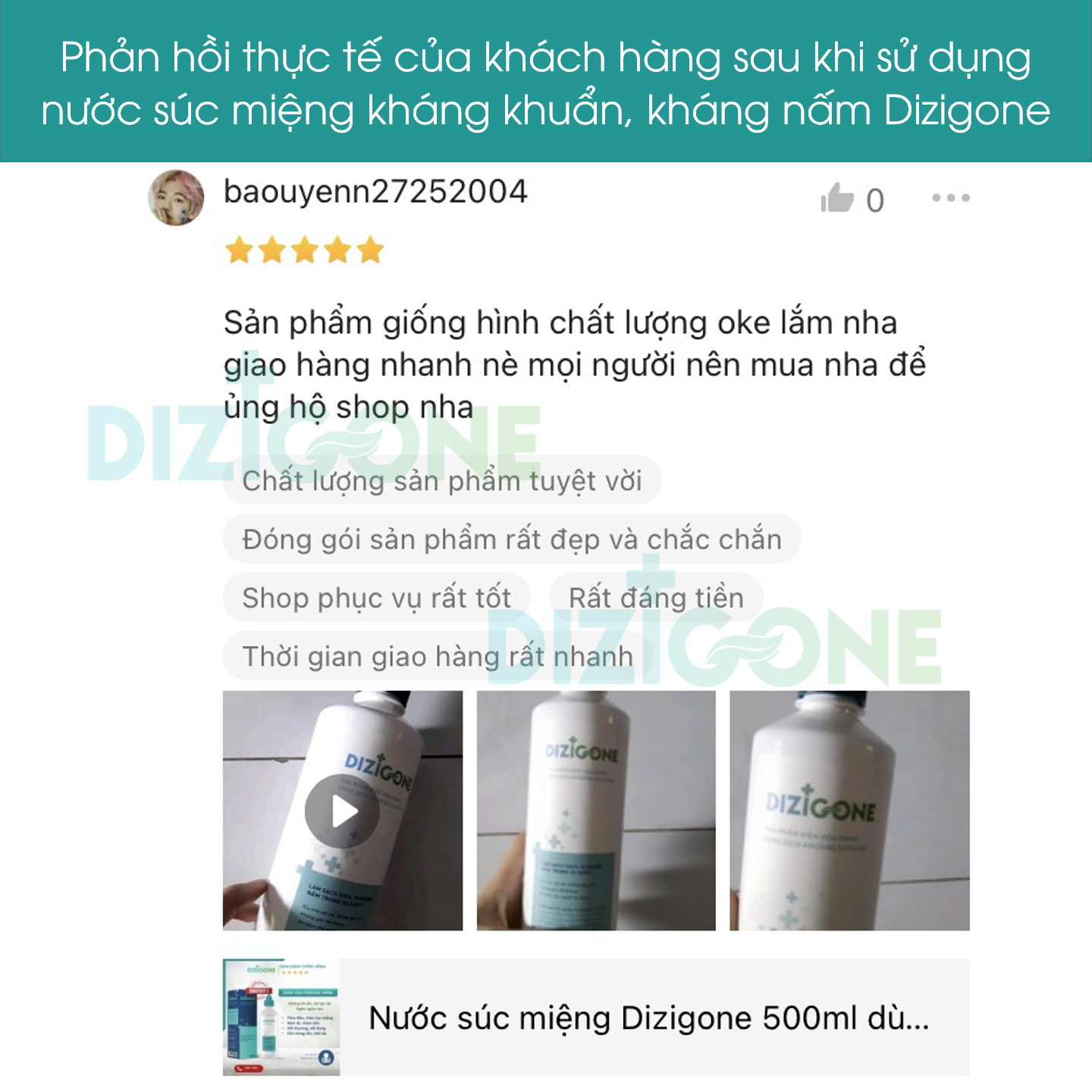 Nước súc miệng Dizigone 300ml dùng cho người bị loét miệng, nhiệt miệng, hôi miệng - hiệu quả sau 24 giờ.