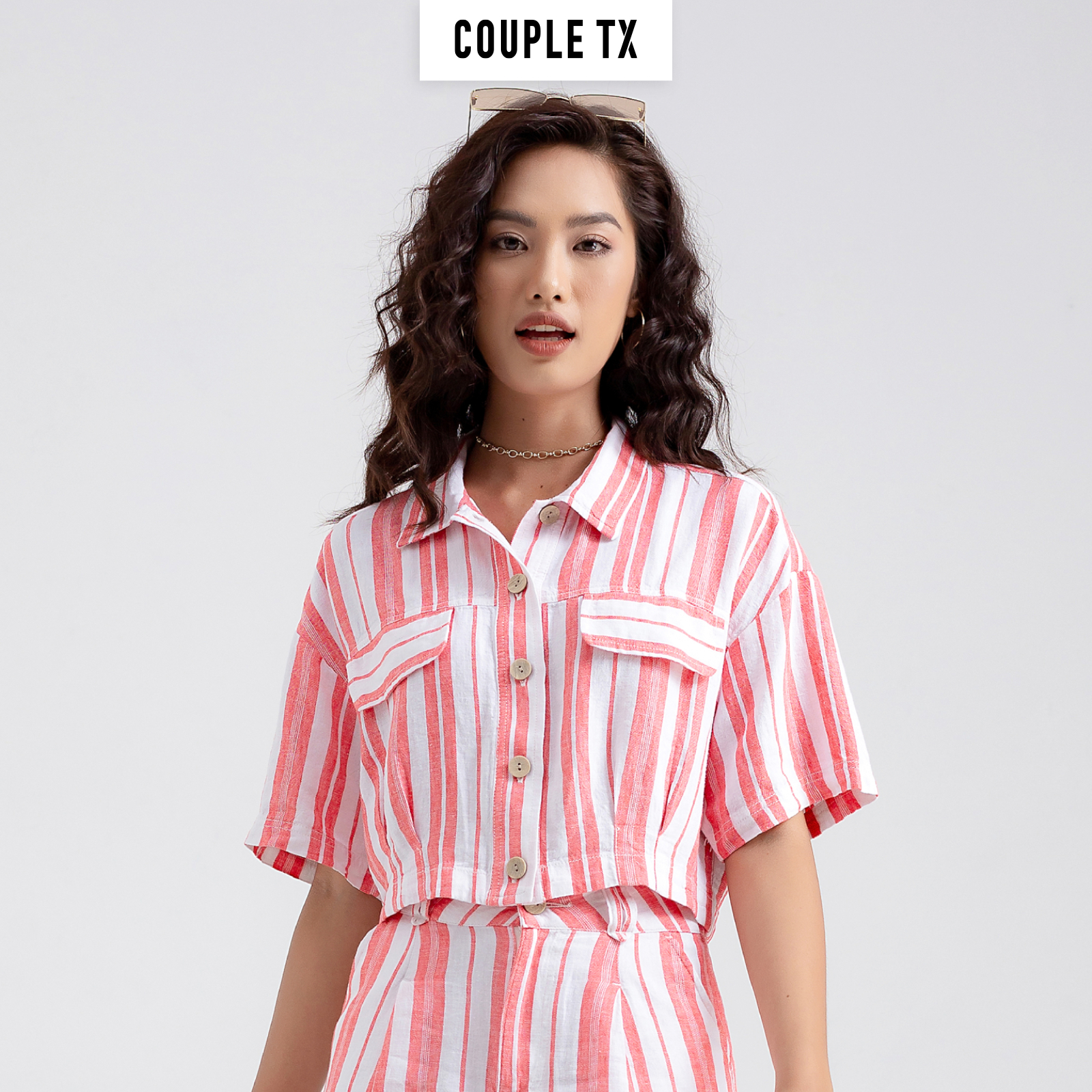 Áo Croptop Linen Couple TX Sọc Dọc WBL 2011