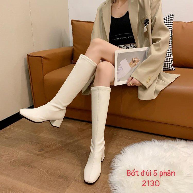 Bốt đùi nữ gót vuông 5 phân lót lông (mã 2130 - bốt đùi