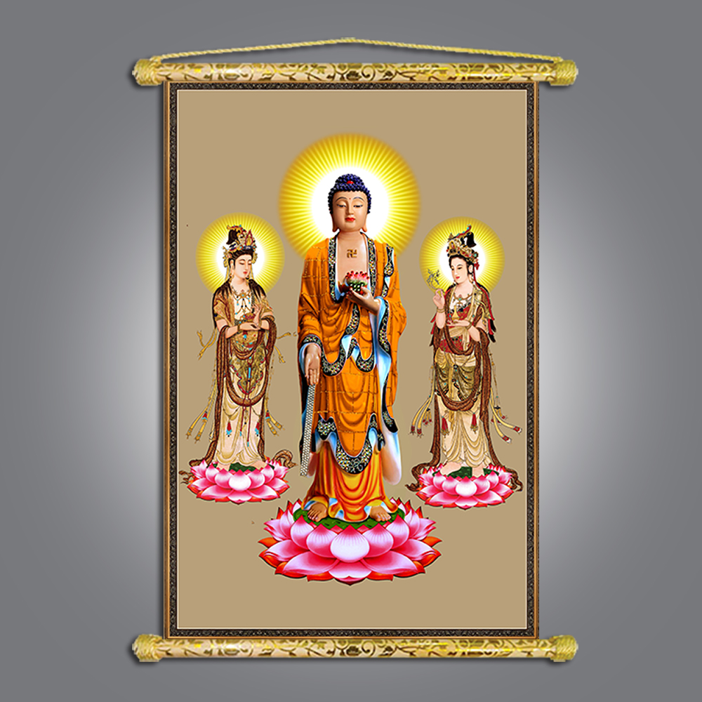 Tranh Phật giáo - Tây Phương Tam Thánh, Chất liệu vải canvas nẹp sáo gỗ, nhiều size , nhiều mẫu hình ảnh sắc nét rực rỡ chân thực.