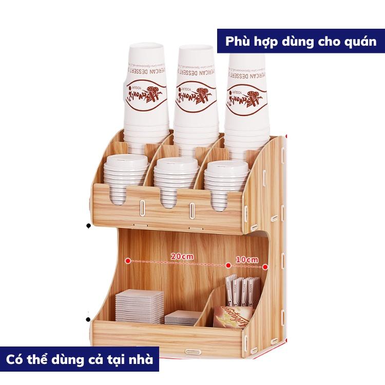 Khay kệ úp ly cốc lắp ghép bằng gỗ tiện lợi cho quán take away giá úp cốc giấy nhựa rẻ dụng cụ pha chế cà phê thông minh