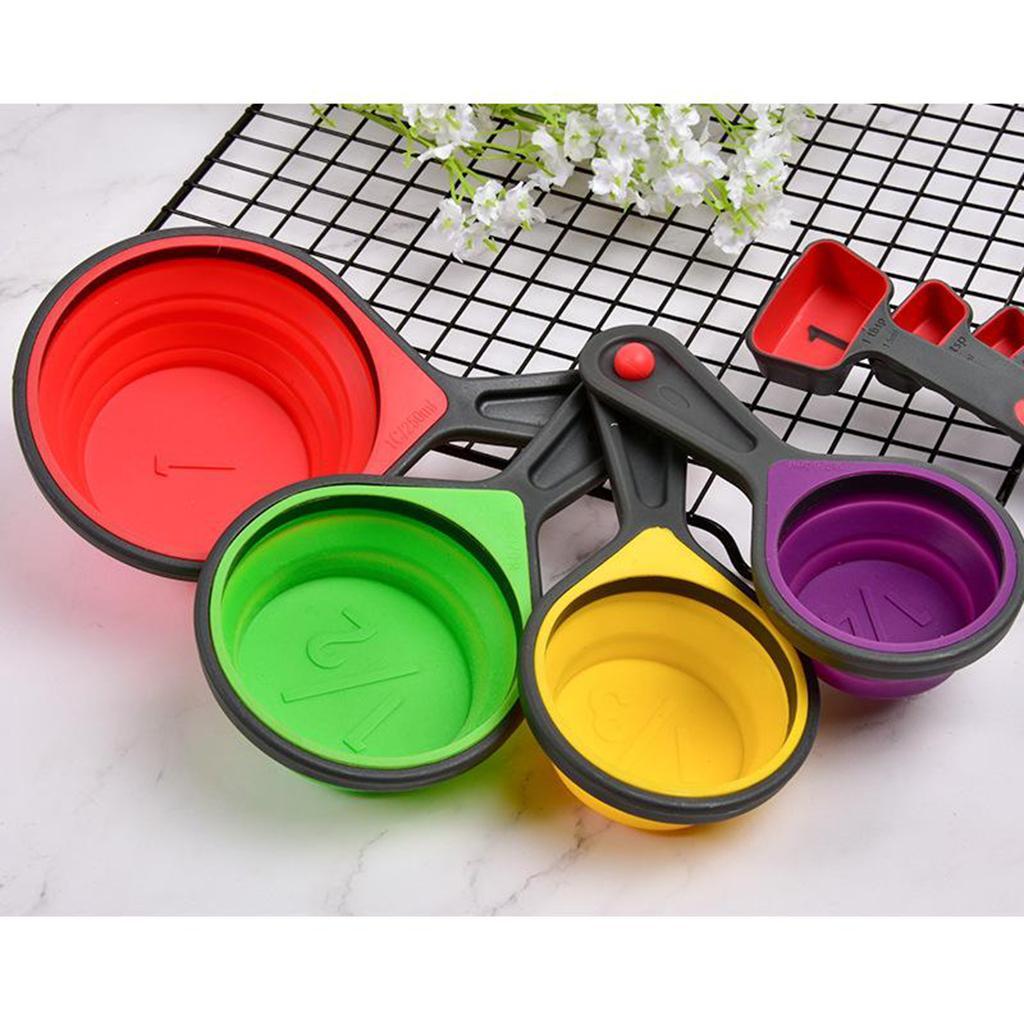 Folding Silicone Measuring Cups And Spoons Baking Tools Cups 4 Pieces