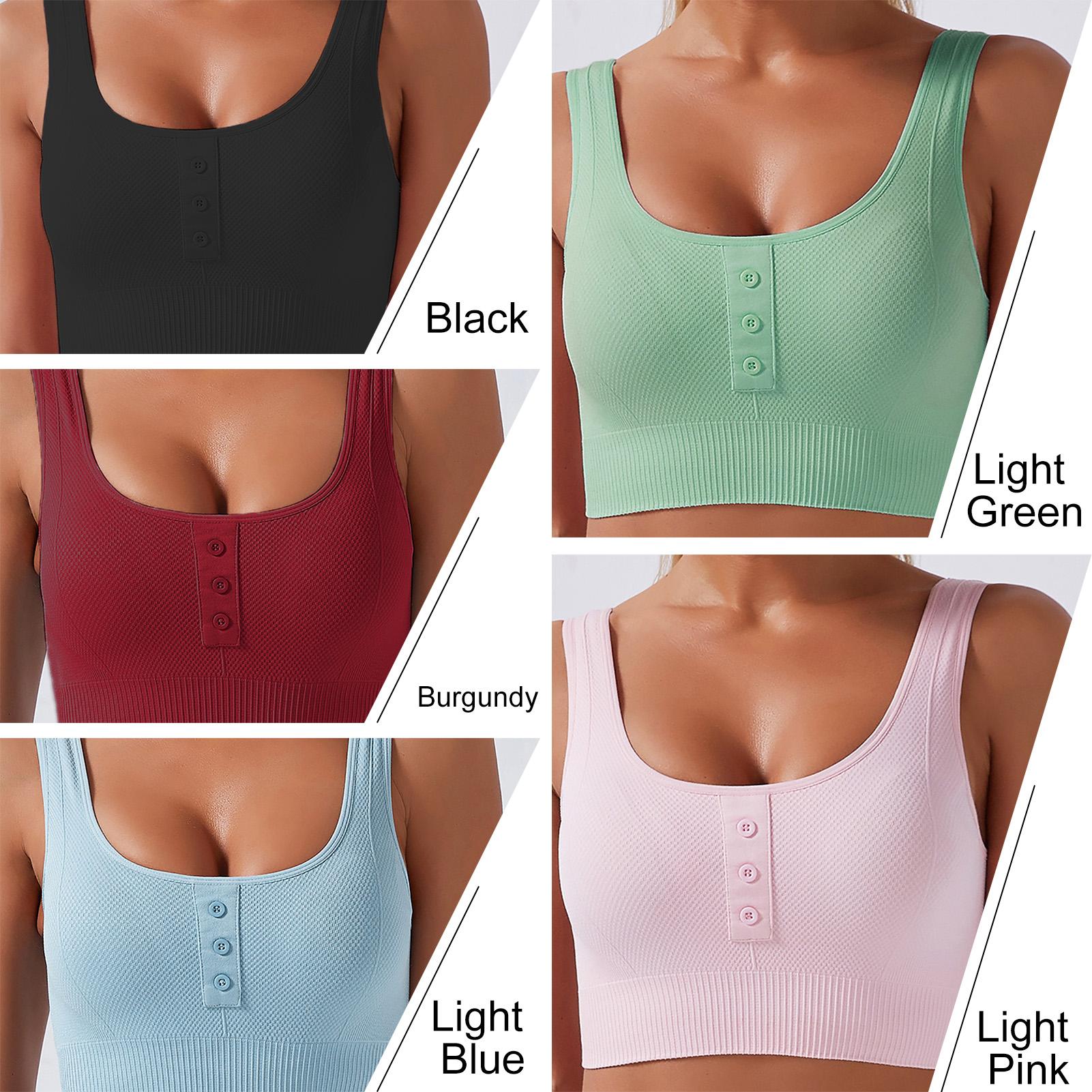 Áo bra thể thao dành cho nữ có khuy cài phía trước, cổ chữ U, đệm mút tháo rời, vải thoáng khí