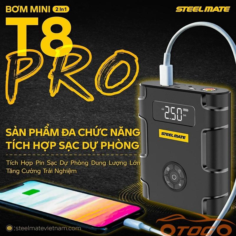 Bơm Điện Tử Mini STEELMATE T8 Pro Chính Hãng , Bơm Mini Kiêm Kích Bình Ô Tô STEELMATE