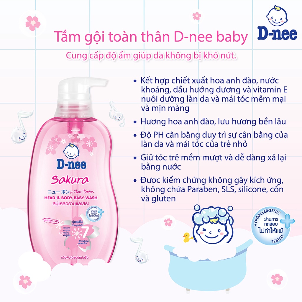 Tắm Gội Toàn Thân Baby Hồng D-Nee Dành Cho Bé Dưới 3 Tuổi (380ml)