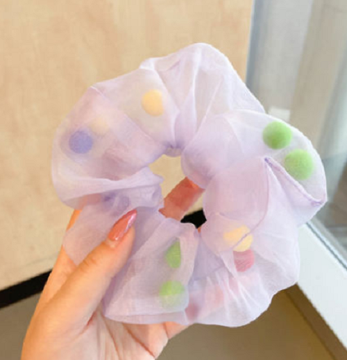 COMBO 5 DÂY CỘT TÓC VOAN CÓ HẠT VẢI POM POM