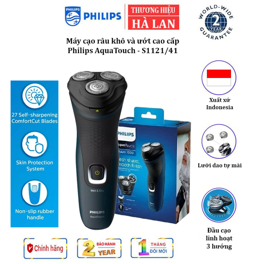 Máy Cạo Râu Khô Và Ướt Philips Aquatouch S1121 Serial 1000 Với Lưỡi Cạo Comfortcut Tự Mài - Hàng Nhập Khẩu