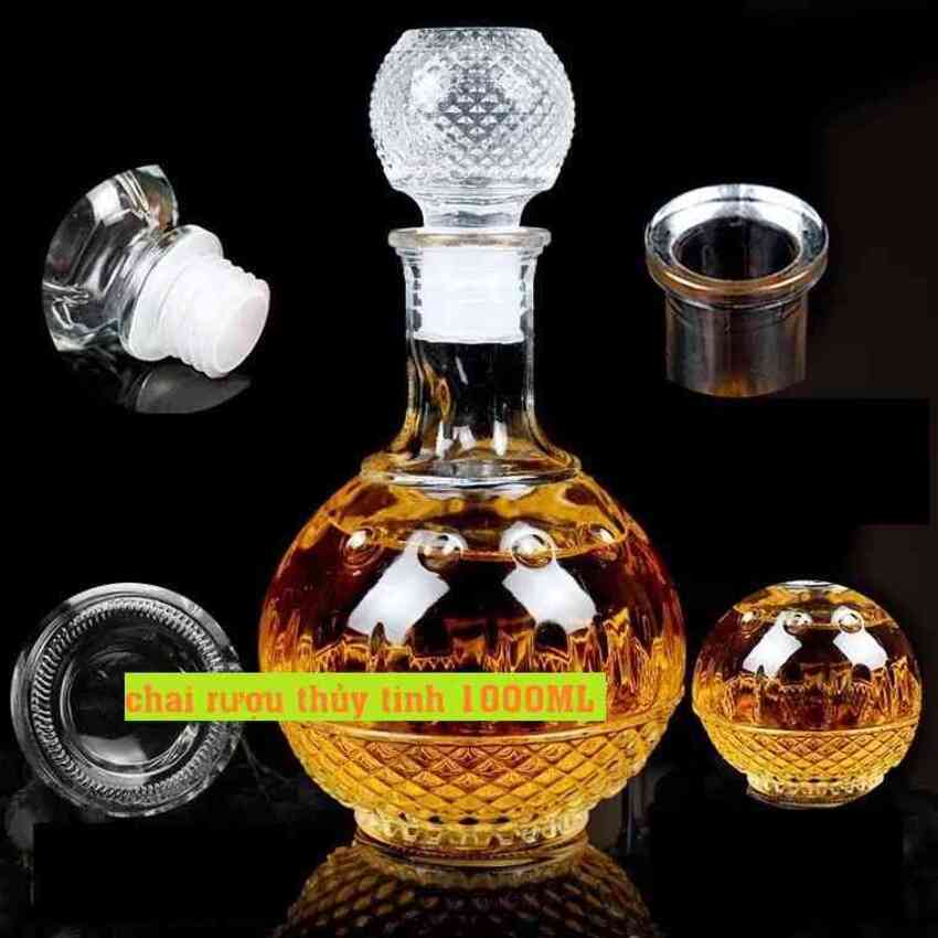 Chai Thủy Tinh 1000ML cao cấp mẫu tròn bầu hoa văn chấm bi – Bình Đựng Rươu 1 Lít - Vỏ Chai Rượu Đẹp sang trọng tiếp đãi khách quý