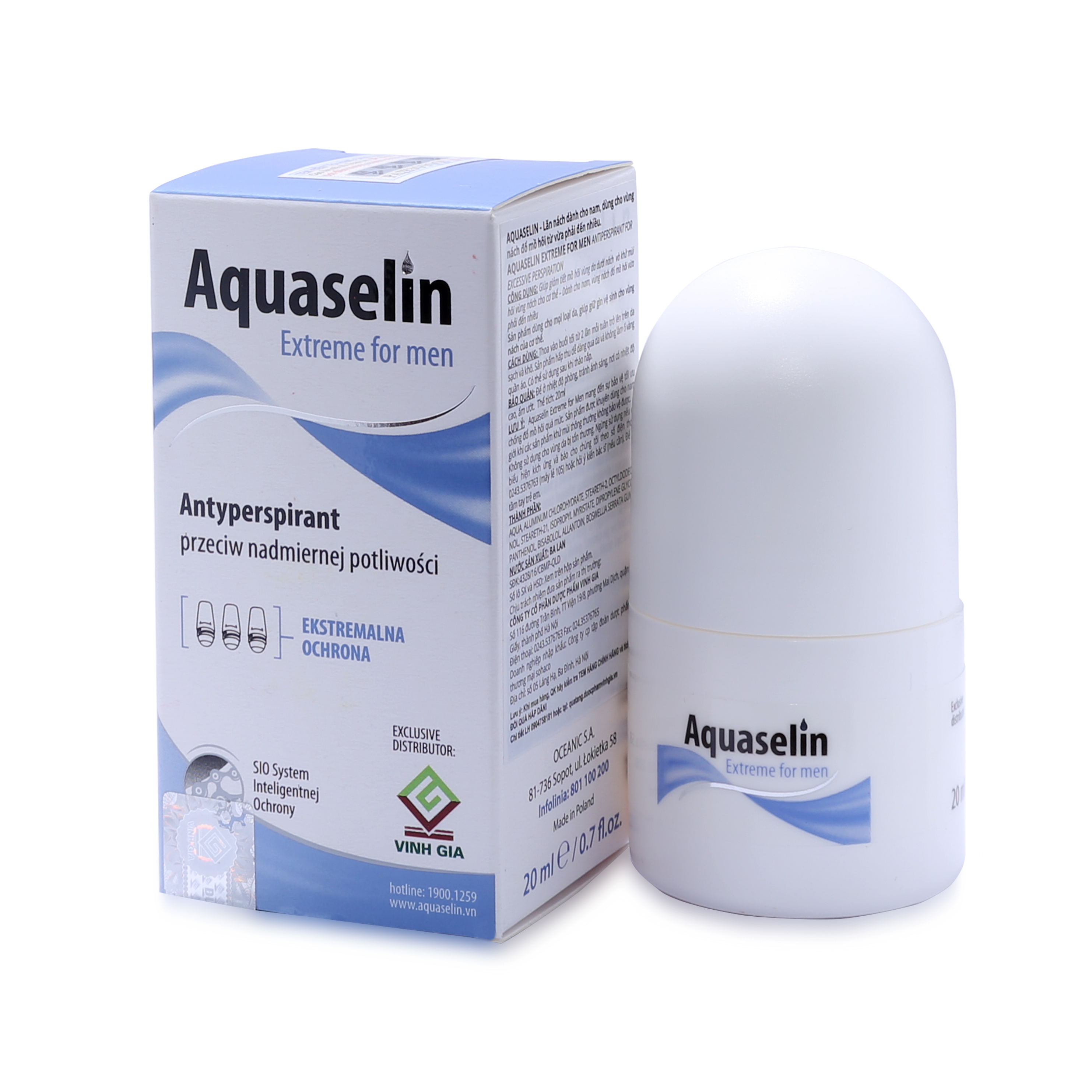 Aquaselin for men 20ml Lăn khử mùi không mùi cho nam - Dùng cho mọi loại da