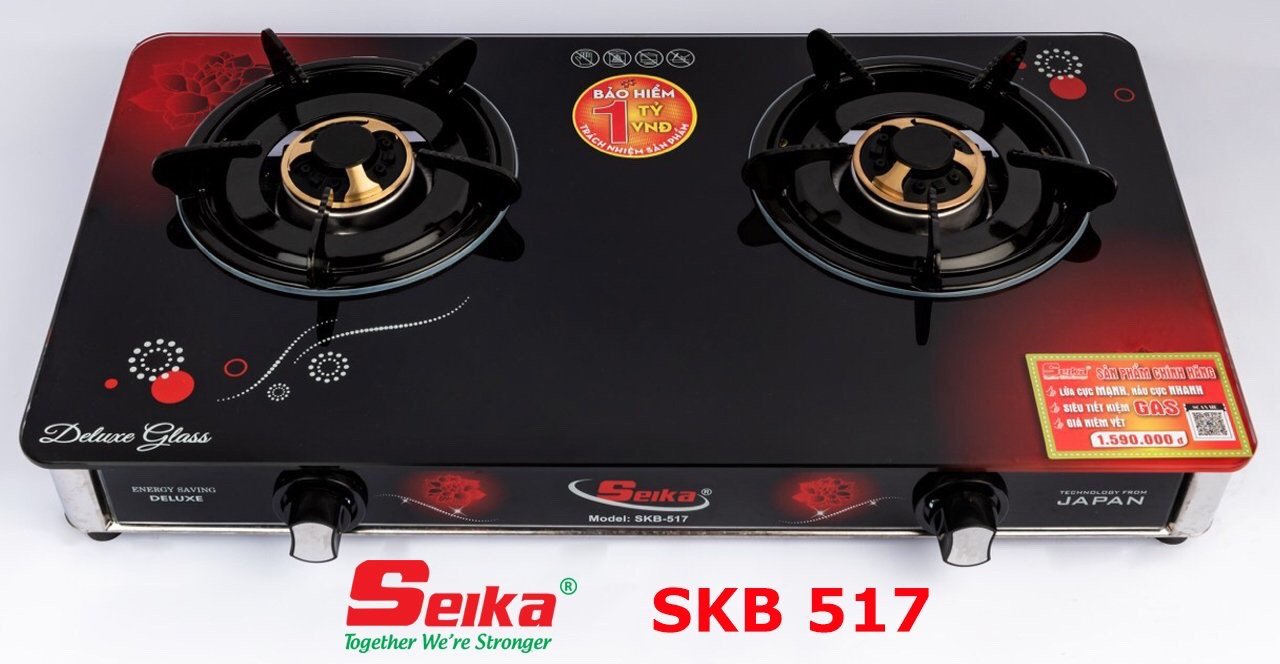 Bếp Gas Đôi Mặt Kính Sen Đồng Seika SKB517 - Hàng Chính Hãng