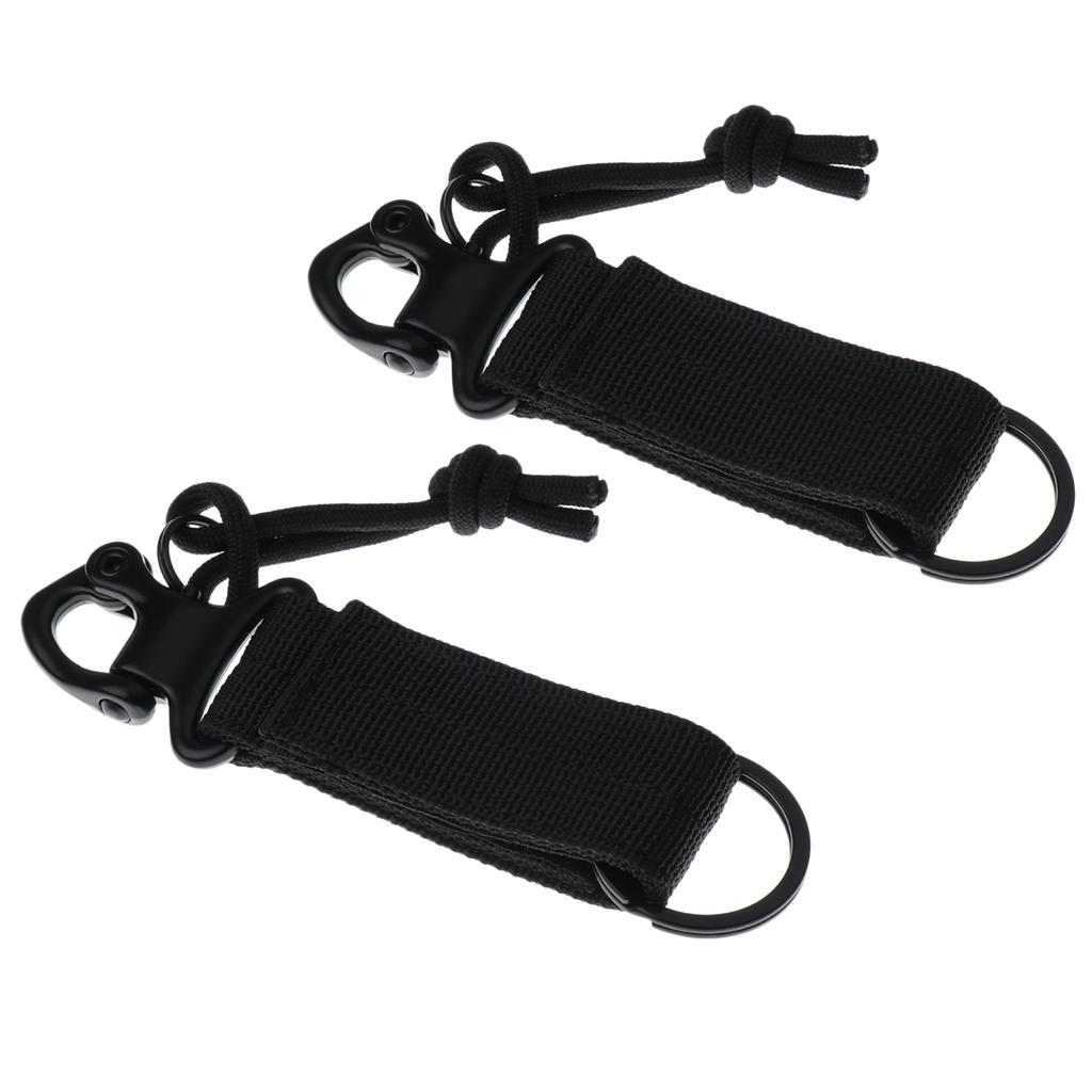 2 Pieces Nylon Multiuse Molle Belt Buckle Belt Carabiner Keychain Hook Black