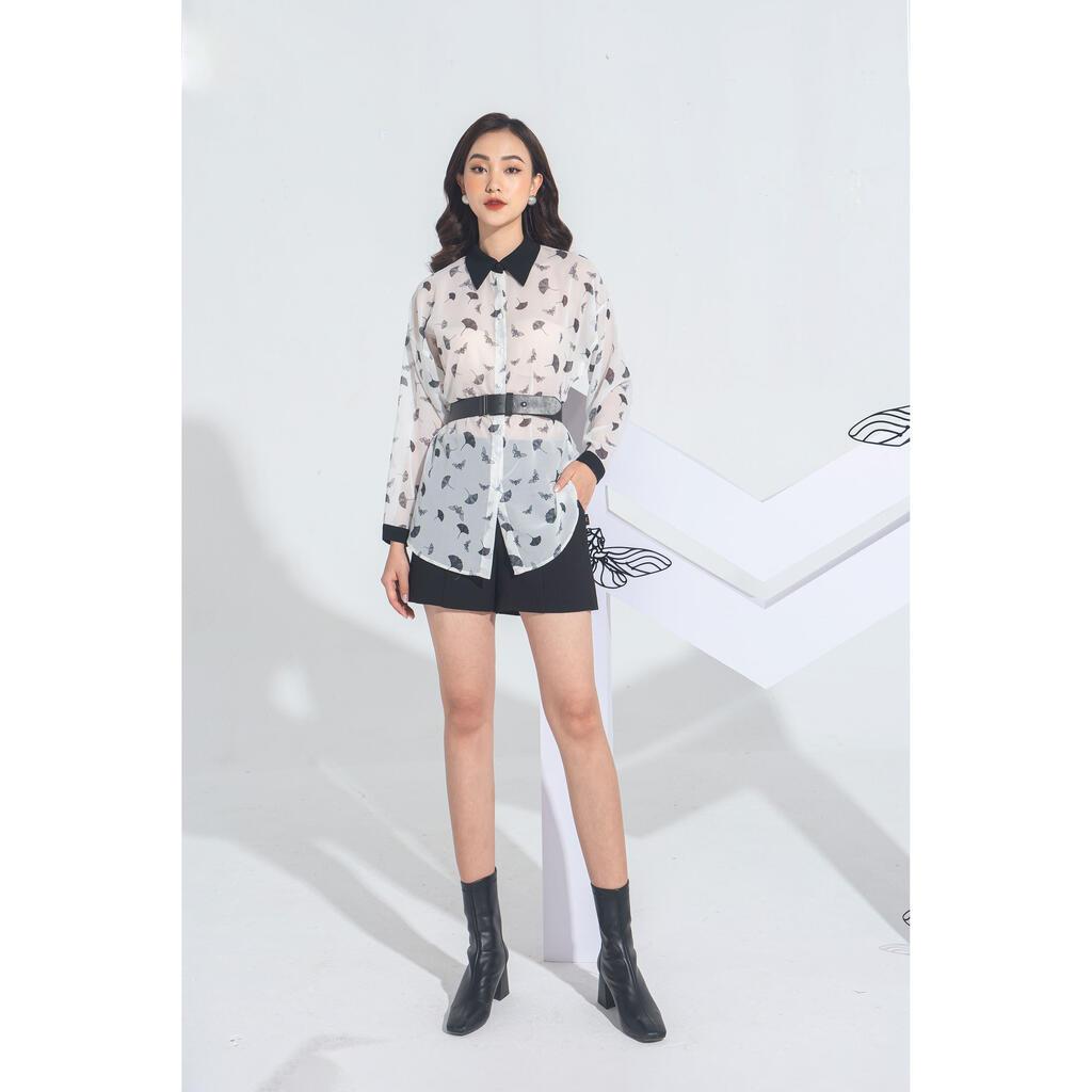 Áo sơ mi voan họa tiết MMOutfit M-AO020121052