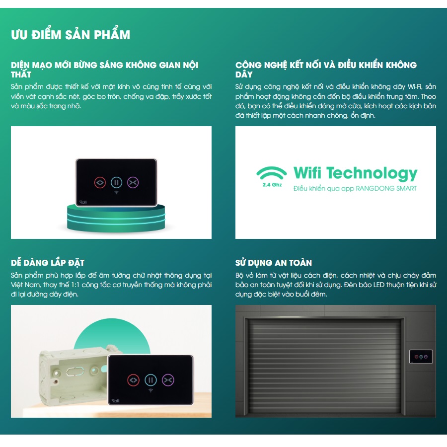 Công tắc cửa cuốn thông minh Rạng Đông Model: CTCU.WF CN.DOT, Điều Khiển Cửa Cuốn Wifi Hẹn Giờ Từ Xa Qua App Rạng Đông Smart - Hàng chính hãng