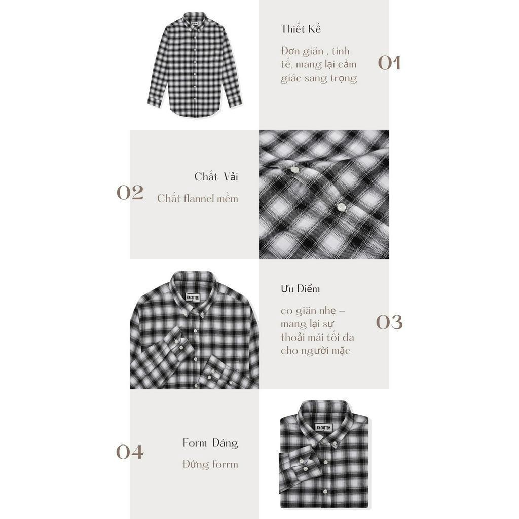 Áo Sơ Mi Nam Dài Tay Phối Sọc BY COTTON B&amp;W Small Checked Flannel Shirt