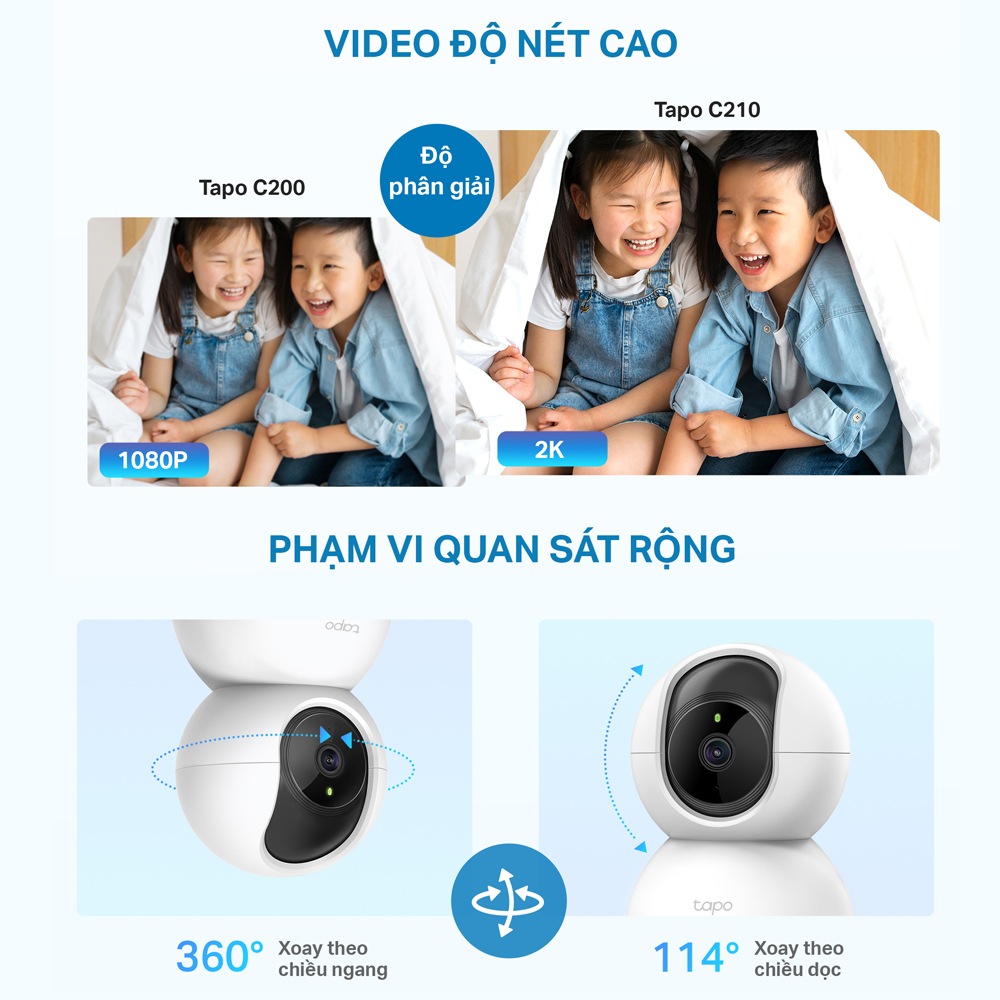 Bộ Combo 2 Camera WiFi TP-Link Tapo C200P2 / C210P2 Quay Quét 360 độ Full HD 2MP/3MP - Hàng Chính Hãng