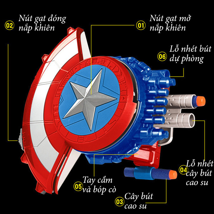 Khiên đội trưởng mỹ nhập vai cho bé - Khiêng captain america bắn - Đồ chơi chiến binh siêu anh hùng avenger - Quà tặng sinh nhật cho bé