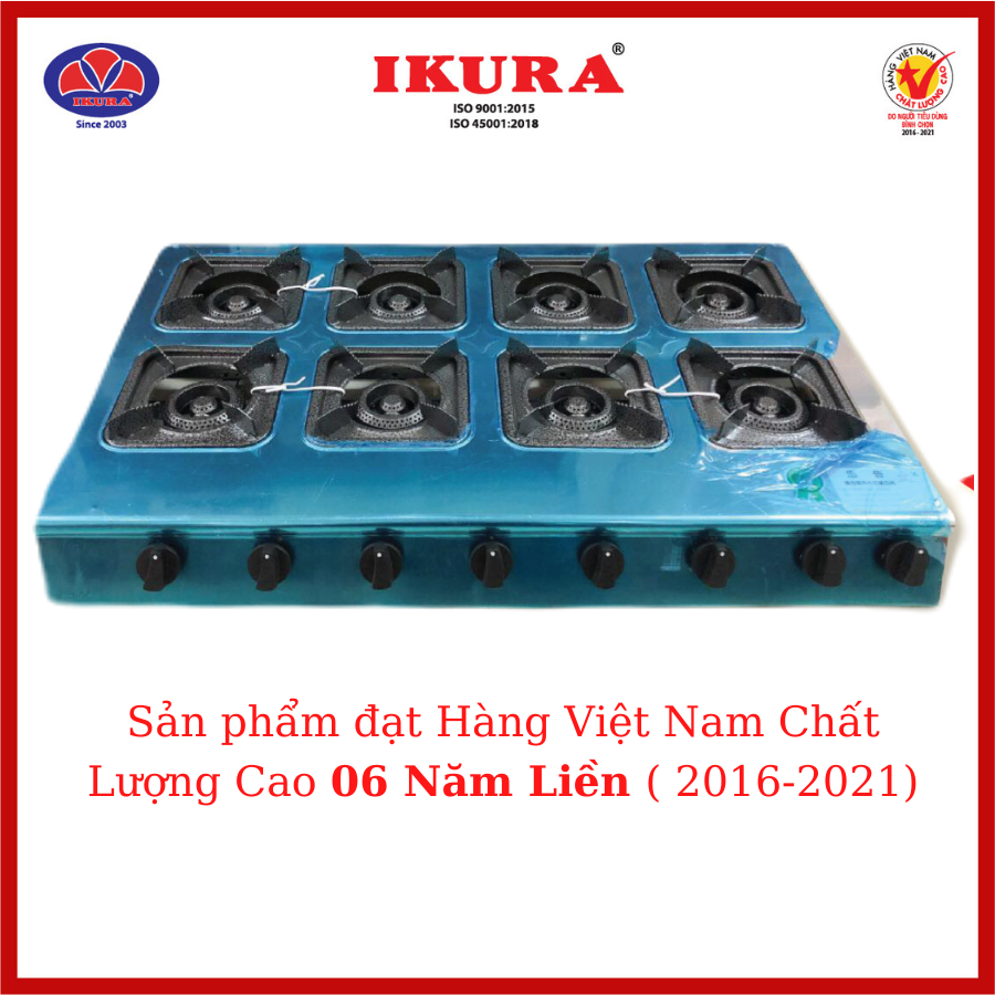 BẾP KHÈ IKURA MẶT INOX 8 LÒ - Hàng Chính Hãng