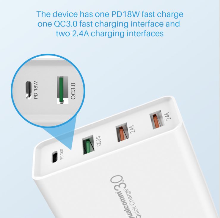 Củ sạc nhanh 48W Qualcomm PD- Quick Charge 3.0 - 4 cổng