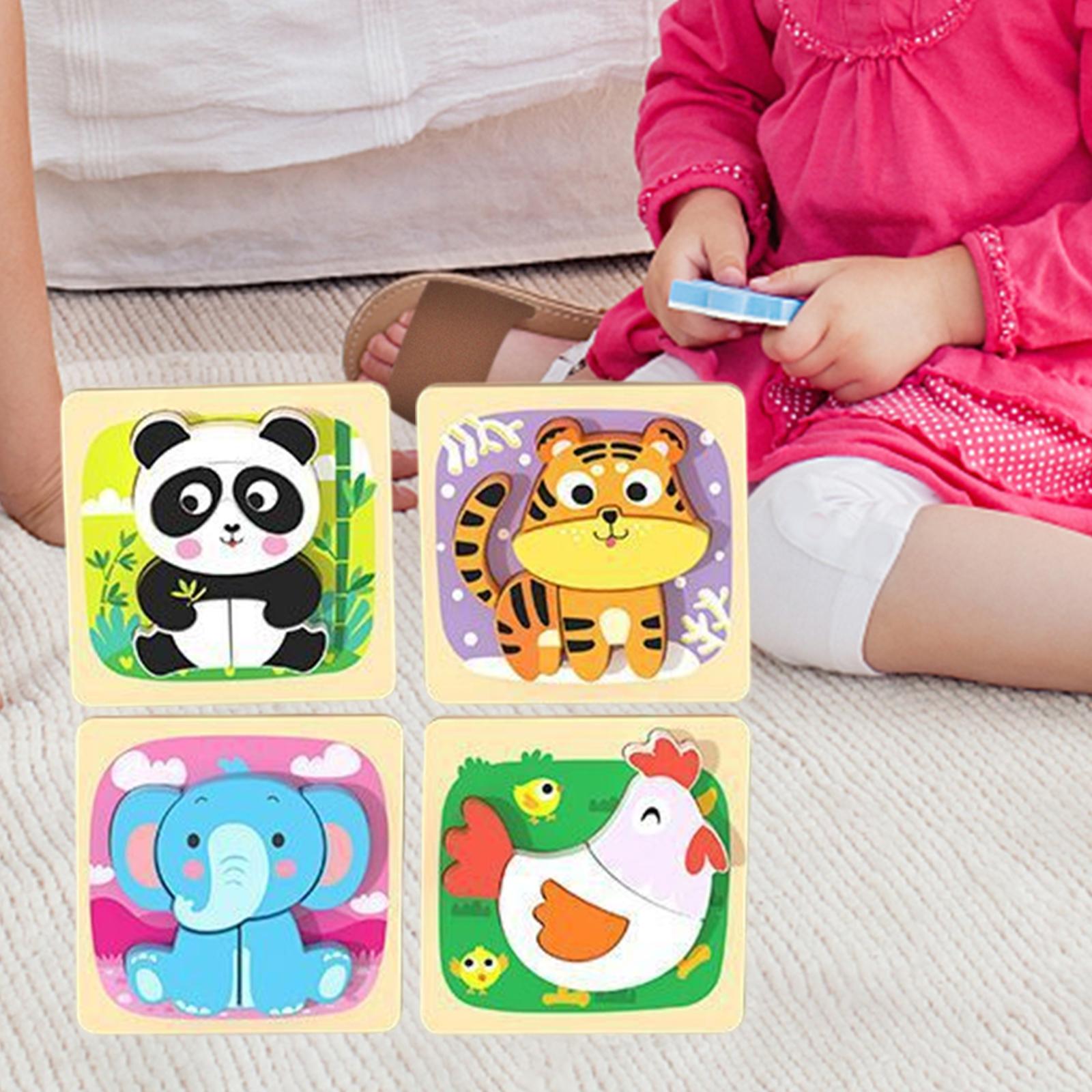 4Pcs Wooden Animal Puzzles with animals Patterns for 2 3+ Year Old Baby