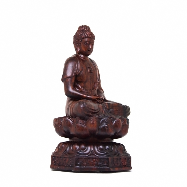 Tượng phật A Di Đà tọa lạc đài sen bằng gỗ trắc - Tượng để xe  - AT02