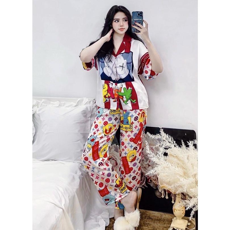 Đồ bộ Pijama chất vải lụa latin thiết kế cao cấp siêu SANG mềm mịn mát - Freesize dưới 65kg