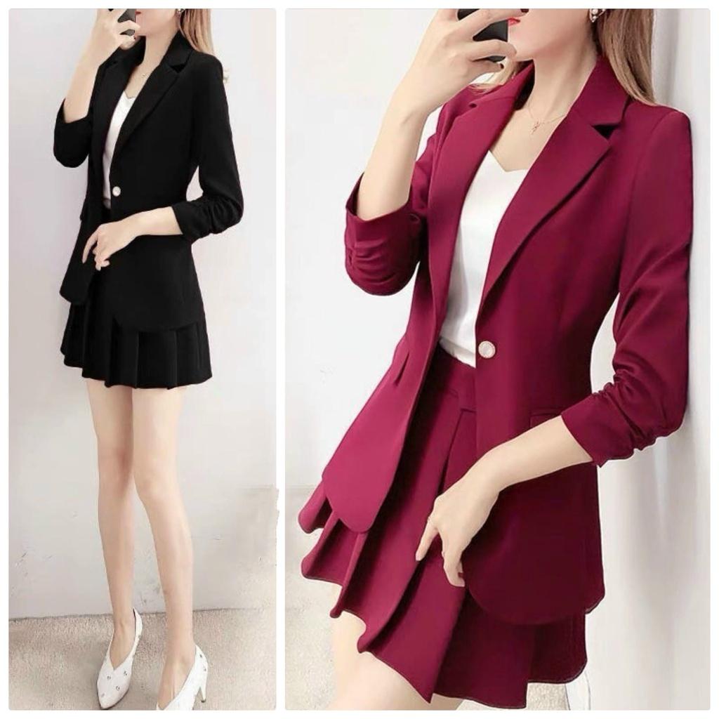 Set Áo Vest Chân Váy Dập Ly Thời Trang