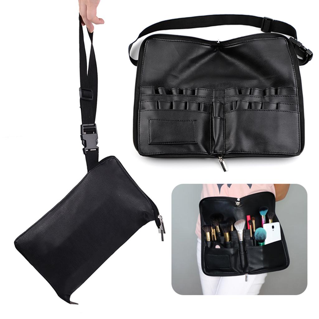 Multi Pocket Cosmetic Makeup Brushes Holder, Brushes Organizer PU Apron Bag Artist Belt Strap Make up Bag Holder