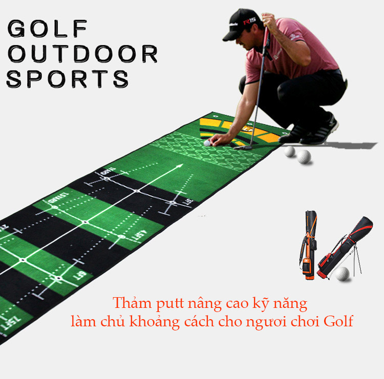 Design 2023 - Bộ sản phẩm đầy đủ cho người chơi GOLF - Combo 03 sản phẩm - Thảm tập Putt 2 chiều + máy trả bóng + Gậy GOLF nhỏ gọn tiện lợi có thể đem theo mọi nơi