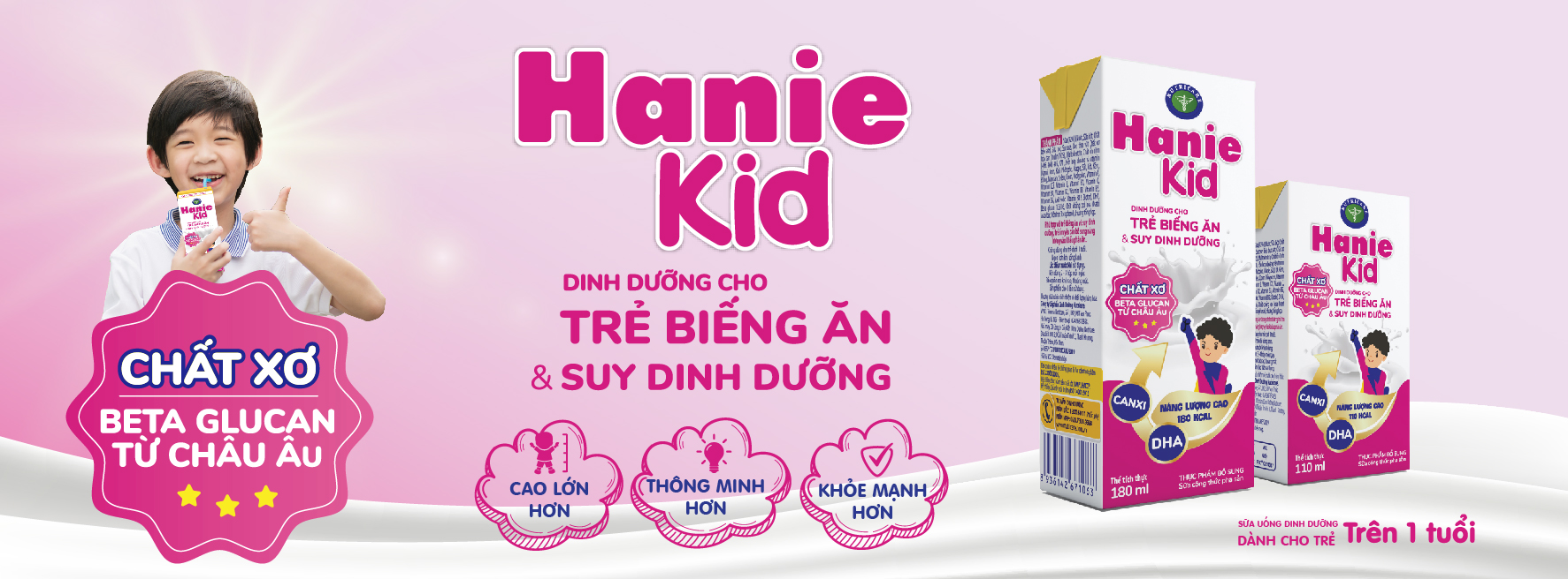 Thùng sữa bột pha sẵn Nutricare Hanie Kid - dinh dưỡng cho trẻ biếng ăn & suy dinh dưỡng trên 1 tuổi (110ml x 48 hộp)