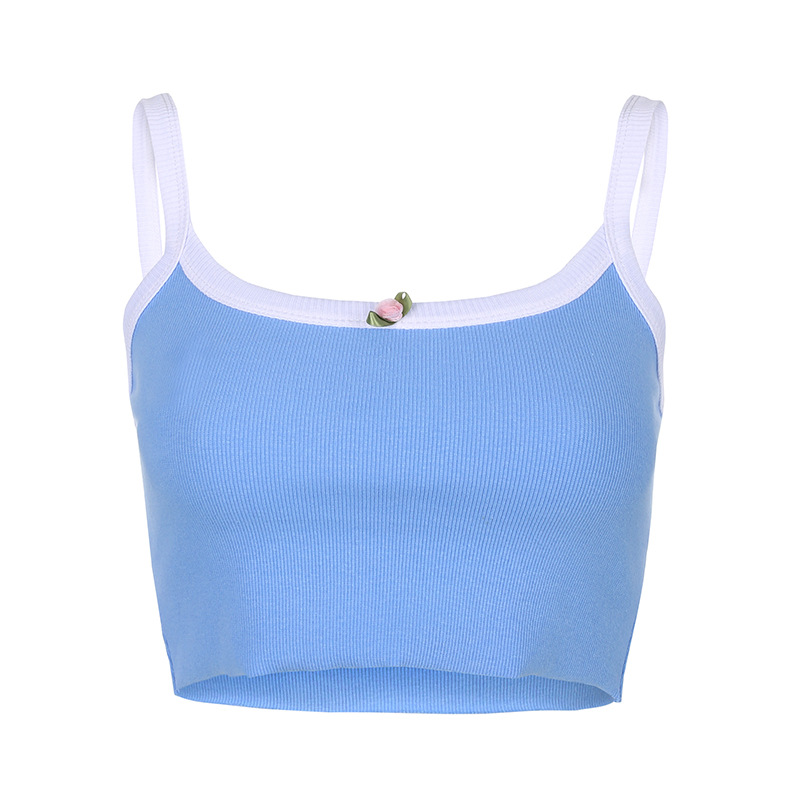 Croptop Nữ Xanh Da Trời Blue Viền Trắng Đơn Giản Mà Vẫn Cực Xinh JD14