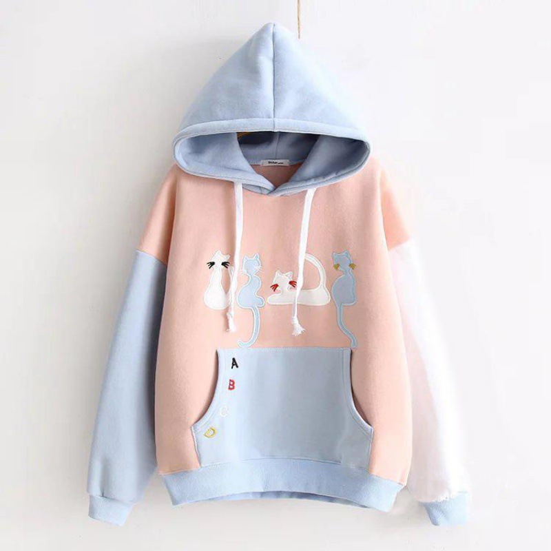 Áo Hoodie Nữ / Nam - Áo Khoác Nỉ Hình Bốn Chú Mèo Siêu Dễ Thương Blazel, 2 Màu - Hàng Chính hãng