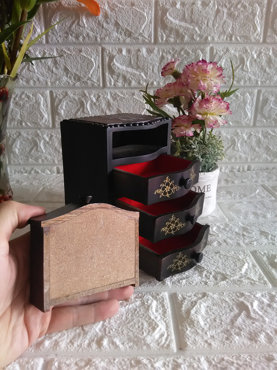 Hộp trang sức gỗ gụ đen khảm xà cừ 4 ngăn - TS4DE