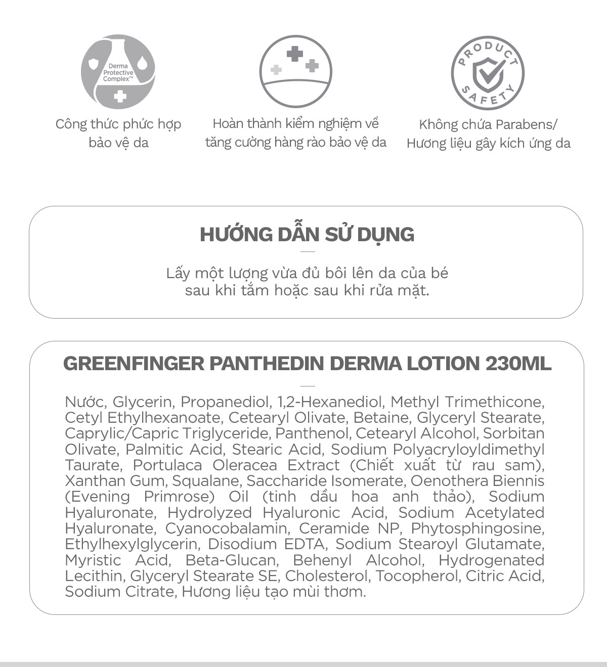 Sữa Dưỡng Thể Dưỡng Ẩm Cao Cấp cho bé (0-36 tháng) Greenfinger Panthedin Derma Lotion 230ml (1 chai)