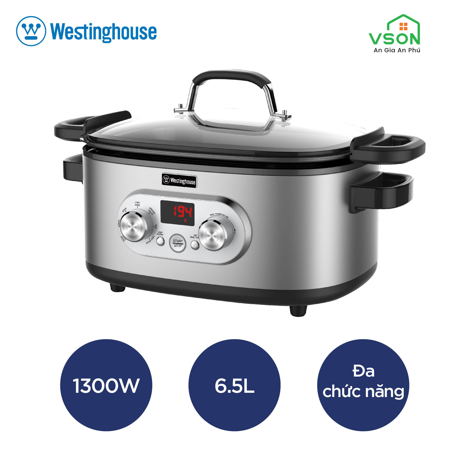 Nồi nấu đa năng Westinghouse WKMFCH509 6.5L công suất 1300W Nhôm đúc - Hàng chính hãng Mỹ