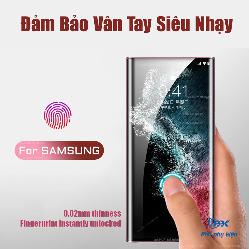 Bộ dán cường lực dẻo cho Samsung S22 Ultra full trước sau cao cấp, dùng cảm biến vân tay siêu nhạy