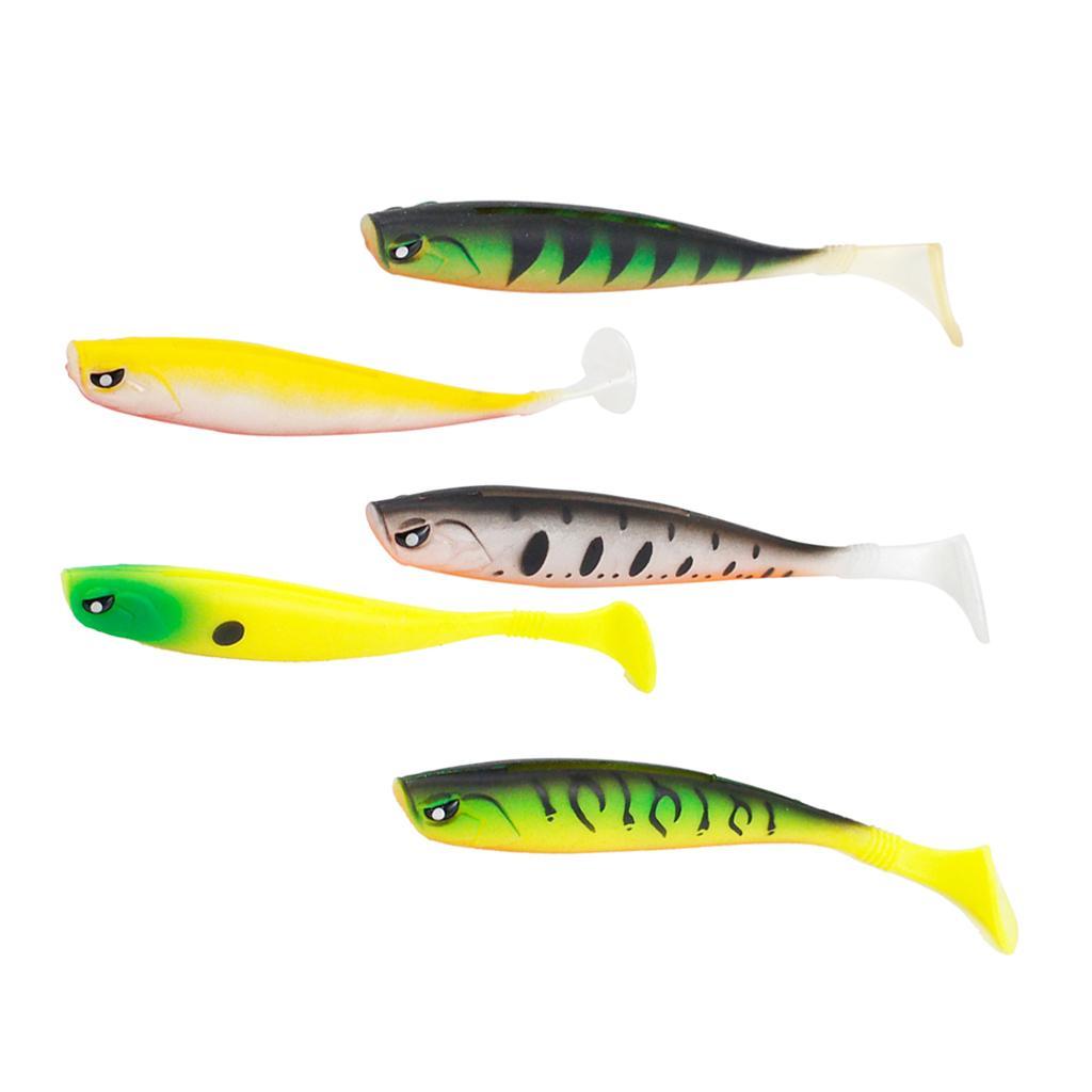 5 Pieces Artificial Baits Soft Fishing Lures Lifelike T Tail Fish Swimbaits