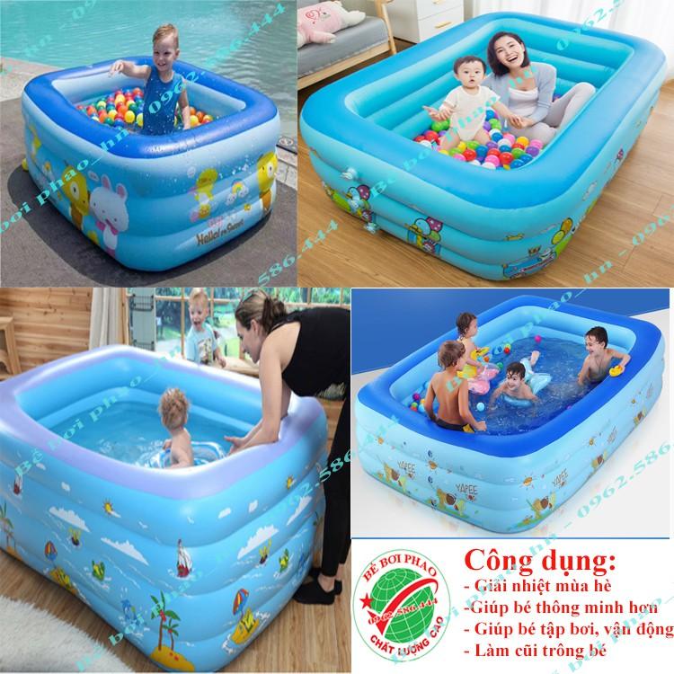 Bể bơi phao cho bé kích 1m8  và 2m1 - 3 Tầng, bể bơi bơm hơi có đáy chống trơn, tặng kèm bộ keo vá