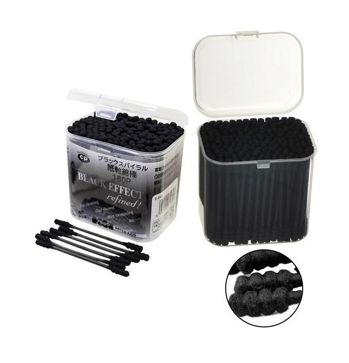 Hộp 180 chiếc tăm bông tai than hoạt tính Seiwa-Pro , bông gòn tự nhiên mềm mại không gây đau rát khi sử dụng - nội địa Nhật Bản