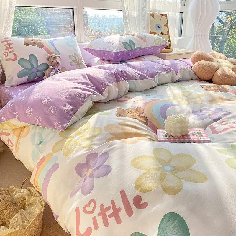 Bộ Chăn Ga Gối Cotton Living Hàng Nhập Khẩu Cao Cấp 4 Món Gấu Nâu Đáng Yêu