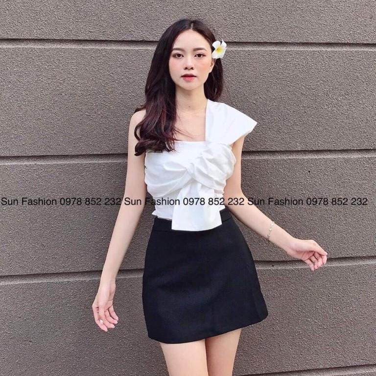 Áo kết nơ tay 1 bên kèm mút + Ảnh thật