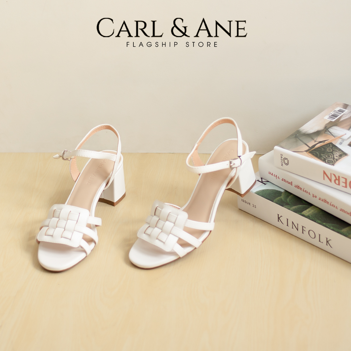 Erosska - Giày sandal cao gót mũi hở phối quai đan cao 5cm _ CS013