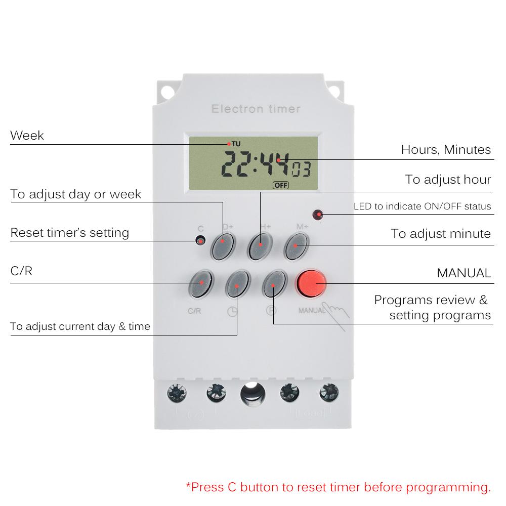 AC 220V 25A Digital Programmable Timer Din Rail Electronic Timer Time Switch Controller with LCD Display Clock