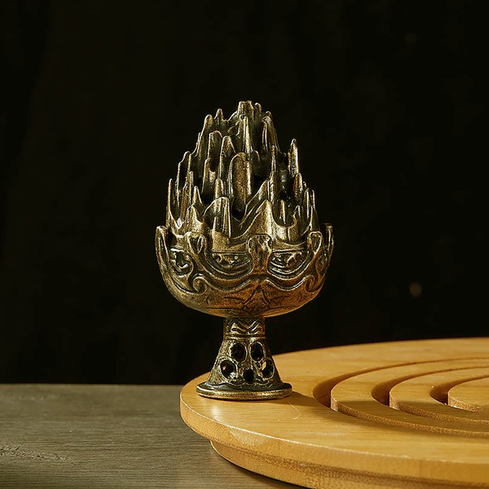 Lư hương mini hình tháp núi non bộ đế đốt trầm hương bằng hợp kim lò xông hương