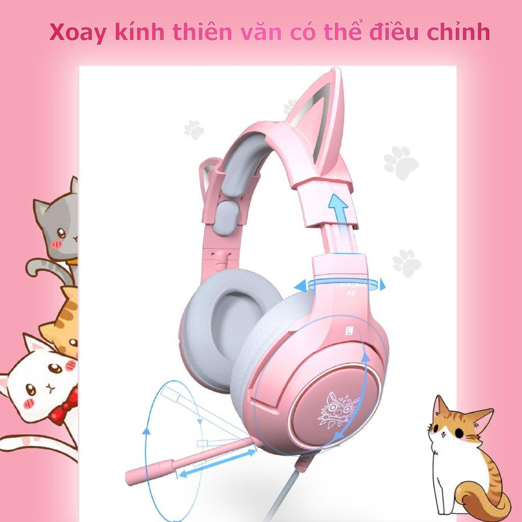 Hot Sale ONIKUMA K9 màu hồng Tai nghe chuột bàn phím Bộ đồ tai nghe mèo RGB Mic chống ồn tai nghe chụp tai chơi game