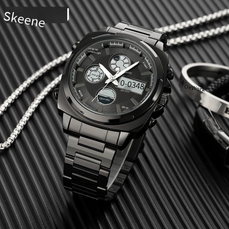 Phong cách mới nhất Skmei/Shijimei thời trang dạ quang đa chức năng đồng hồ nam bán chạy thể thao ngoài trời màn hình đôi đồng hồ điện tử nam